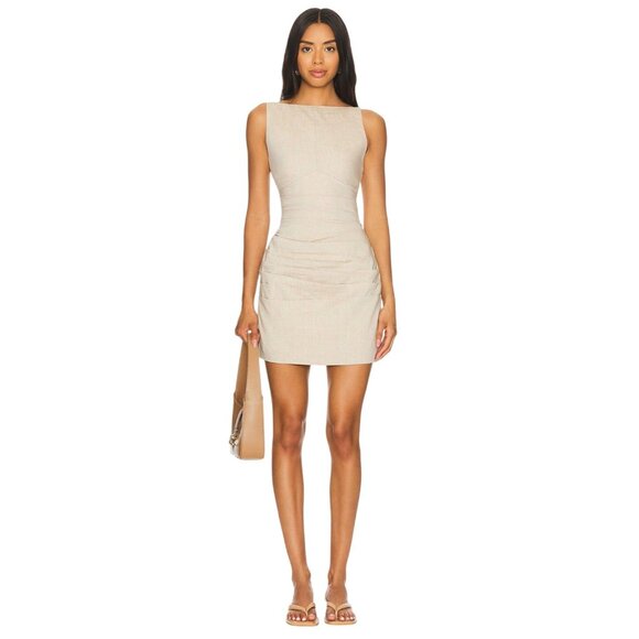 SOVERE Tova Mini Dress in Cafe Latte Small New Womens Linen Mini - Picture 1 of 12